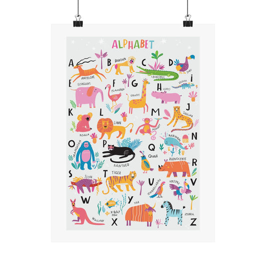 Animal Alphabet Nursery Decor Poster for Girl's Room (Without Frame)