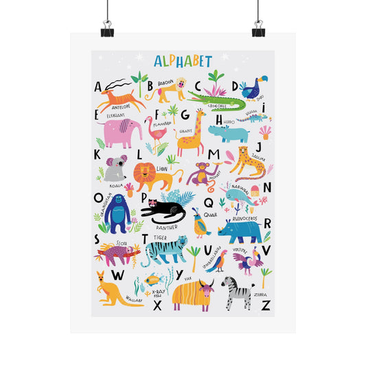 Animal Alphabet Nursery Decor Poster for Boy's Room (Without Frame)