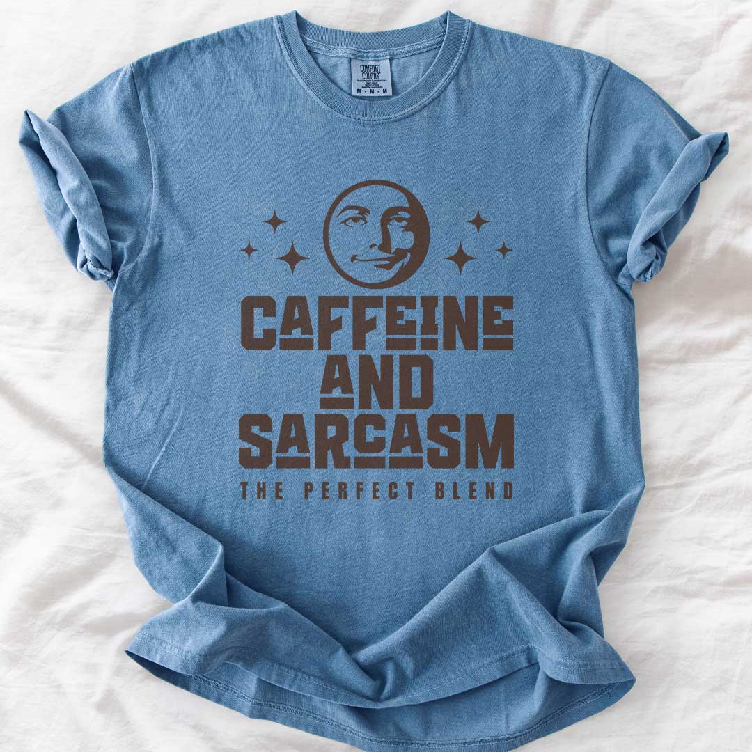 Caffeine & Sarcasm – Funny Comfort Colors® T-Shirt for Moms
