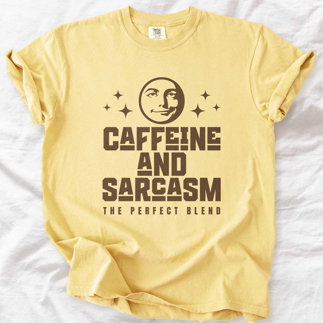 Caffeine & Sarcasm – Funny Comfort Colors® T-Shirt for Moms