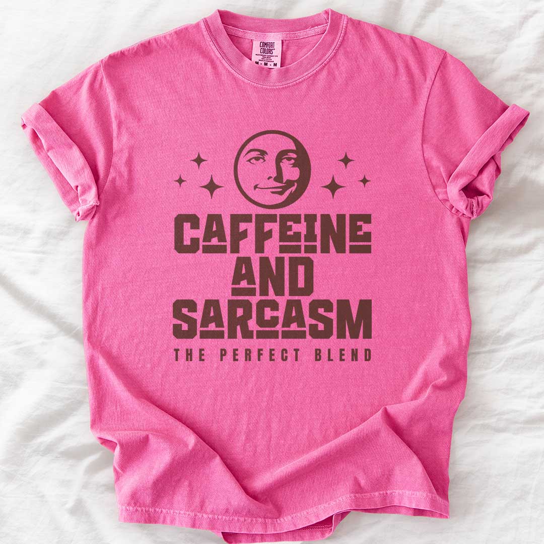 Caffeine & Sarcasm – Funny Comfort Colors® T-Shirt for Moms