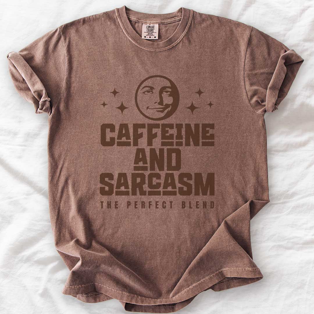 Caffeine & Sarcasm – Funny Comfort Colors® T-Shirt for Moms