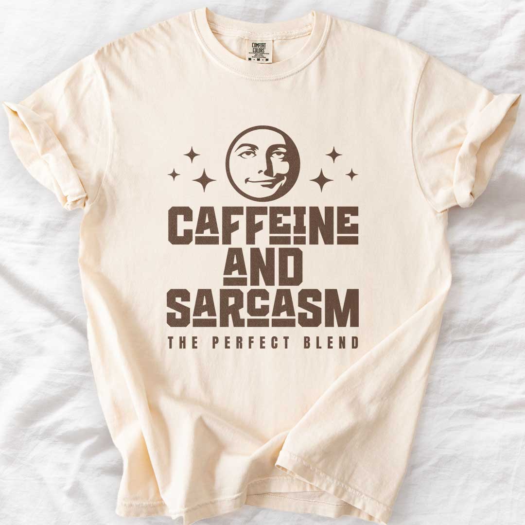Caffeine & Sarcasm – Funny Comfort Colors® T-Shirt for Moms