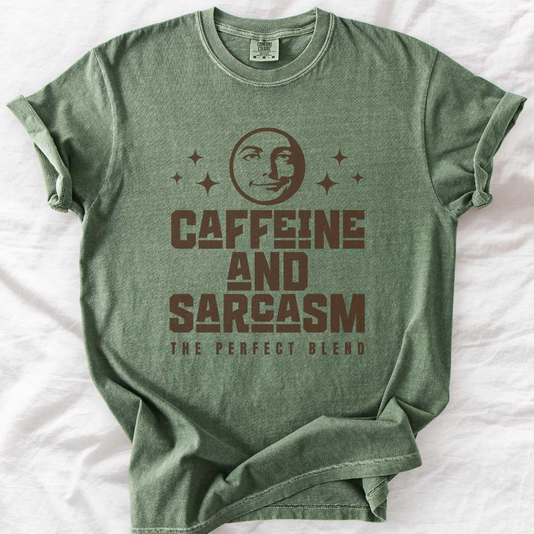 Caffeine & Sarcasm – Funny Comfort Colors® T-Shirt for Moms