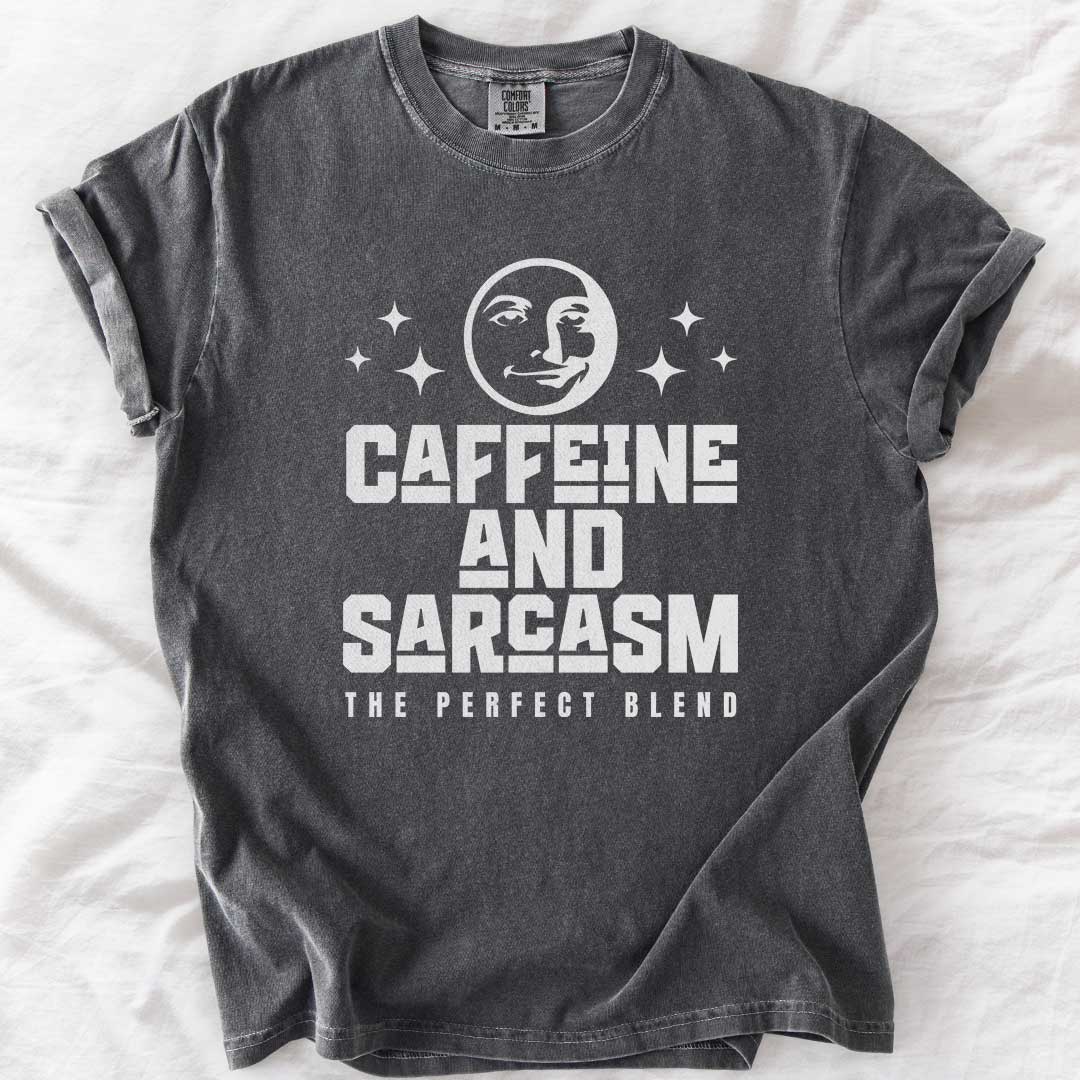 Caffeine & Sarcasm – Funny Comfort Colors® T-Shirt for Moms