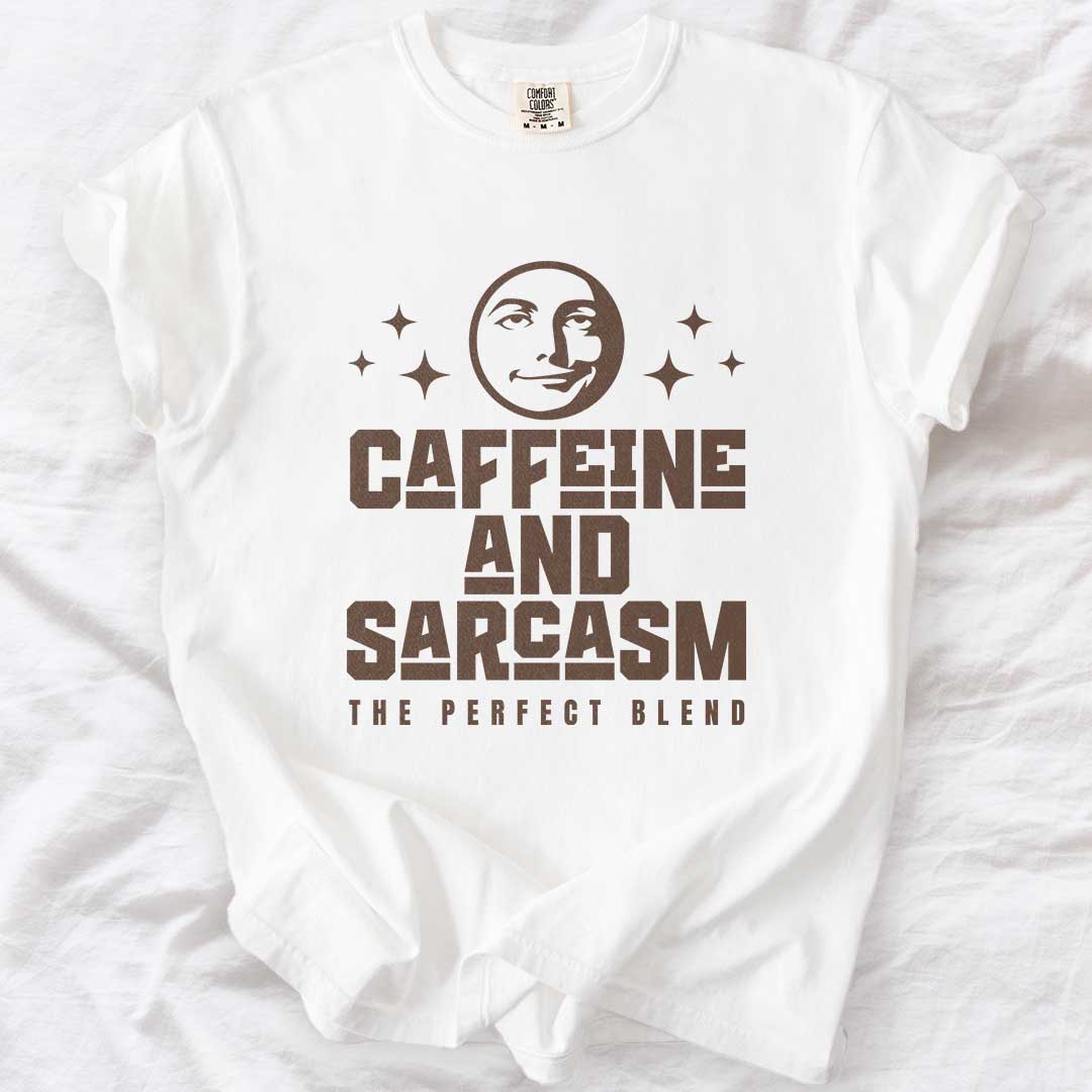 Caffeine & Sarcasm – Funny Comfort Colors® T-Shirt for Moms