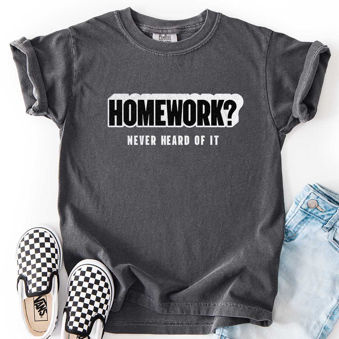 Homework? Never Heard of It Youth Tee for Playful Students