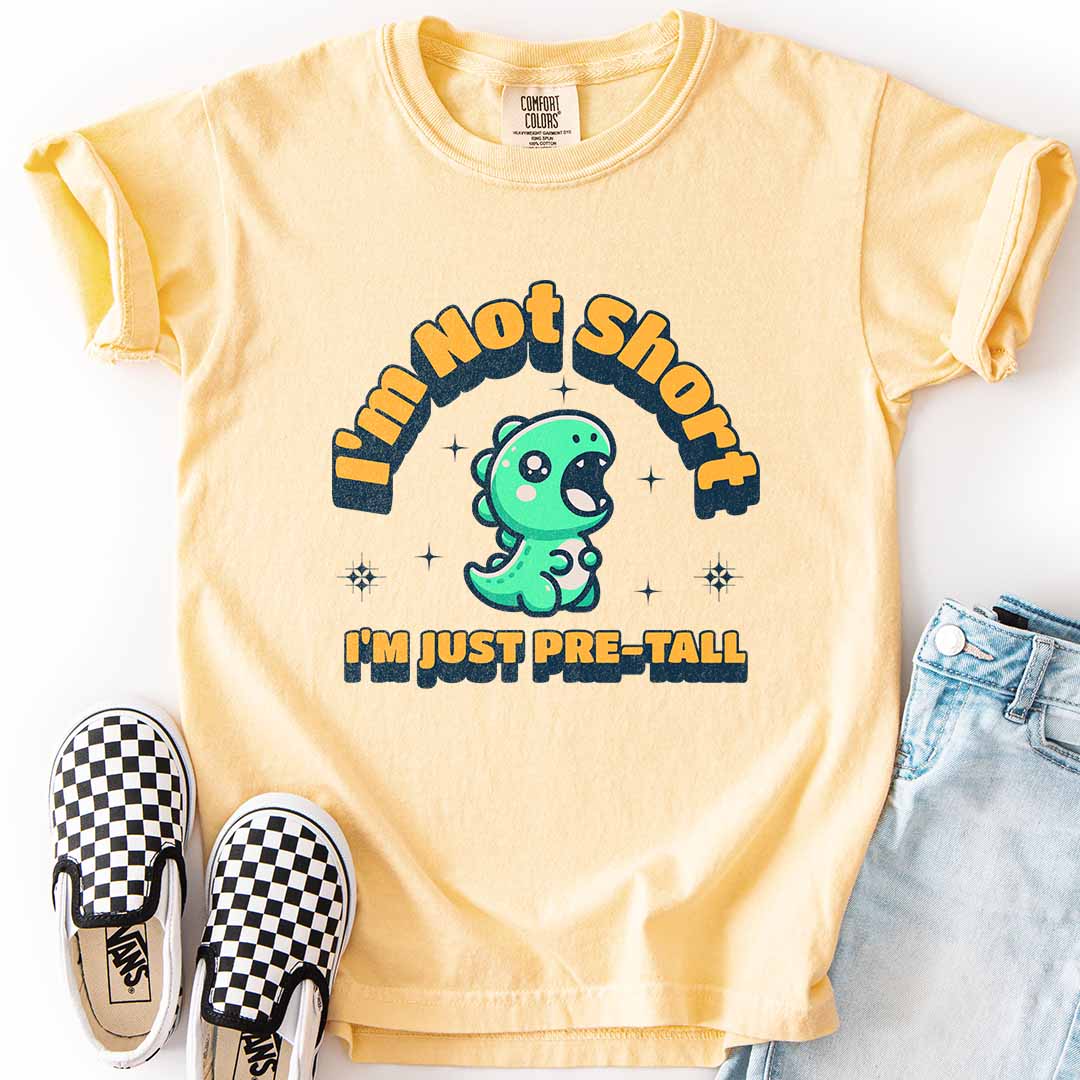 I’m Not Short, I’m Just Pre-Tall Youth Tee with Dinosaur Design