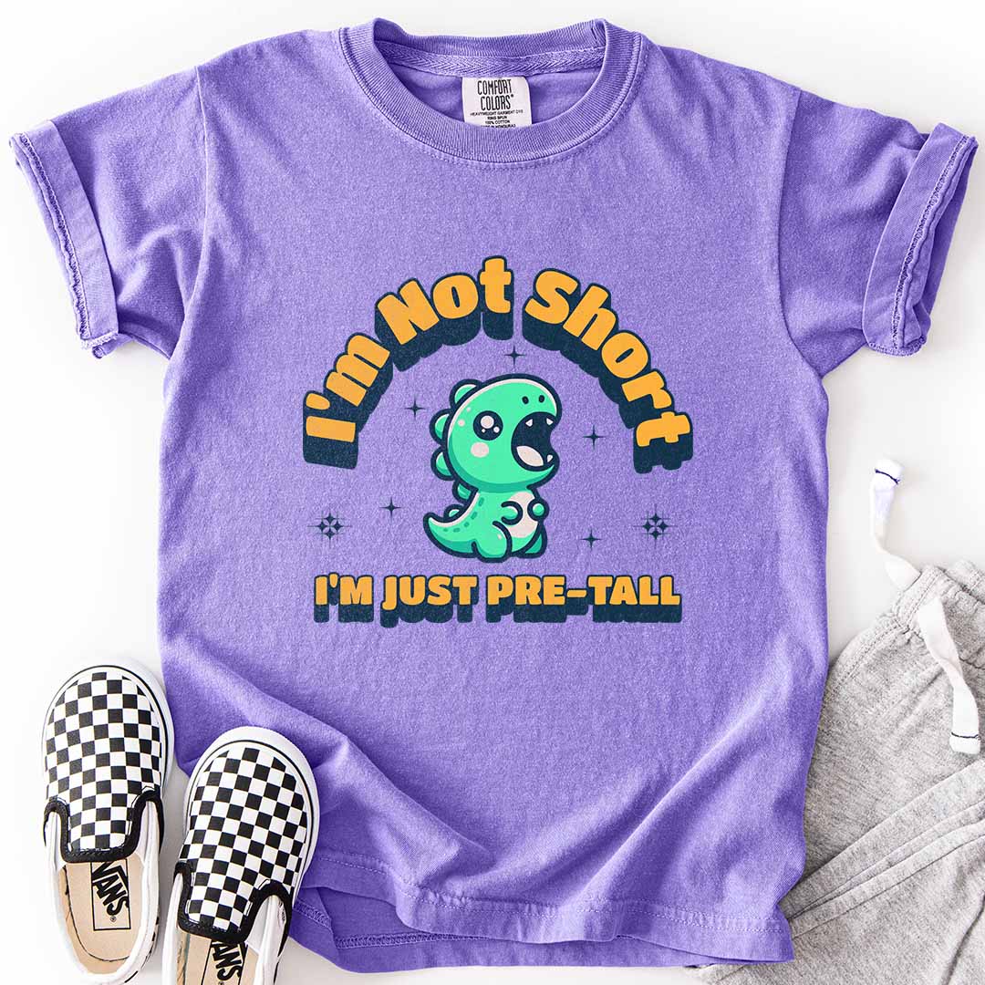 I’m Not Short, I’m Just Pre-Tall Youth Tee with Dinosaur Design