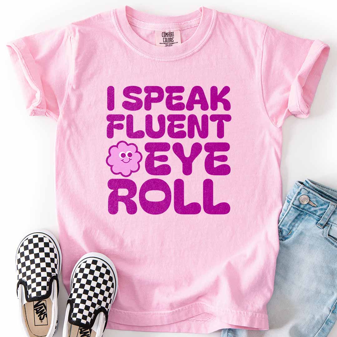 Fluent Eye Roll Youth Tee for Kids with Attitude