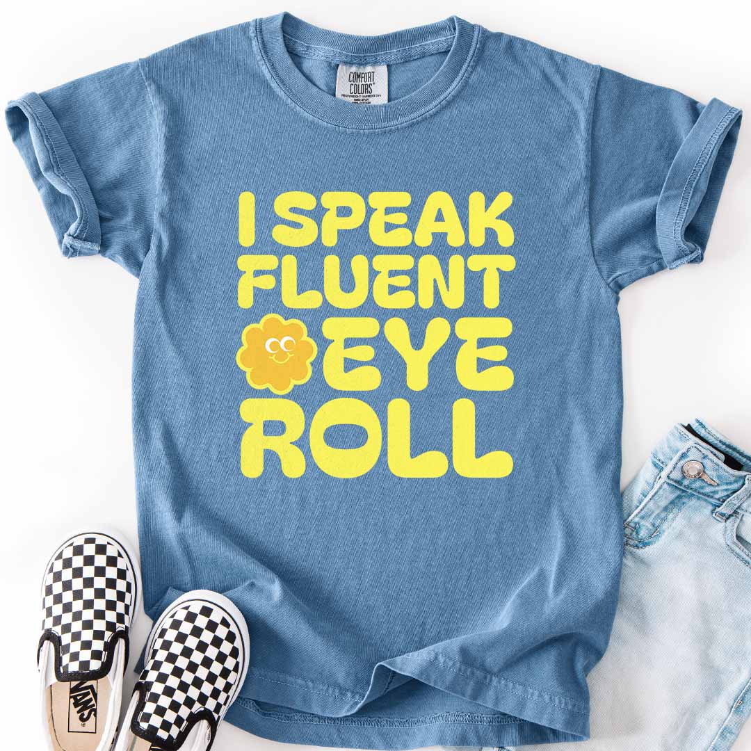 Fluent Eye Roll Youth Tee for Kids with Attitude