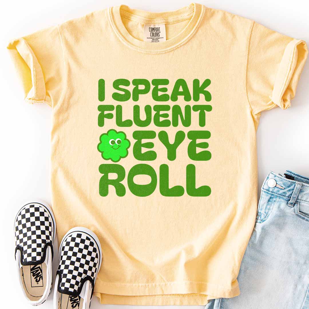 Fluent Eye Roll Youth Tee for Kids with Attitude