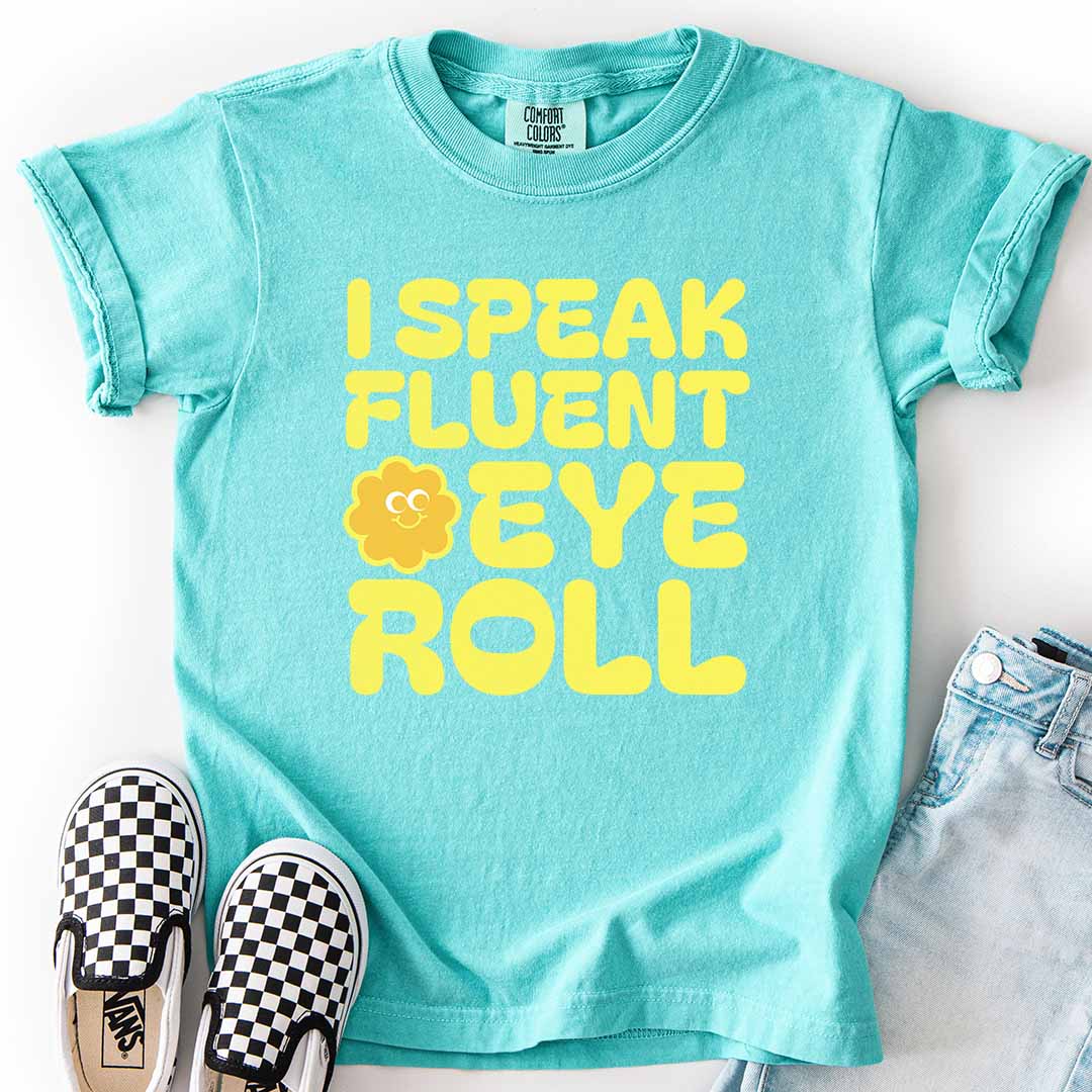 Fluent Eye Roll Youth Tee for Kids with Attitude