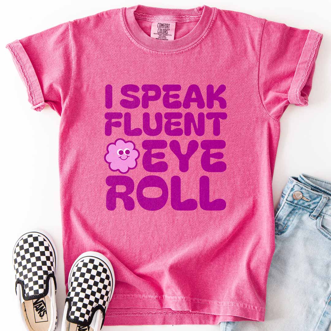 Fluent Eye Roll Youth Tee for Kids with Attitude