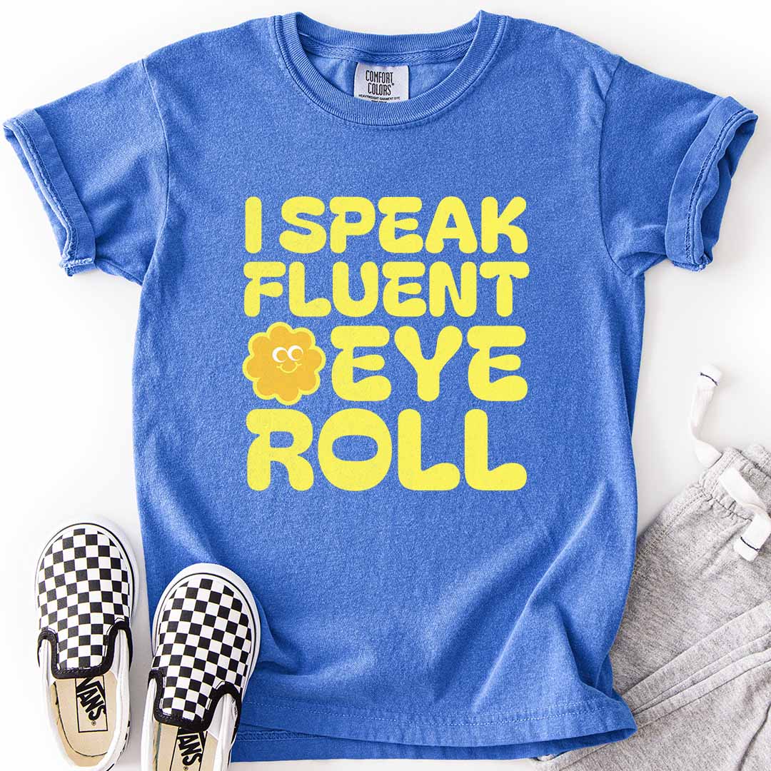 Fluent Eye Roll Youth Tee for Kids with Attitude