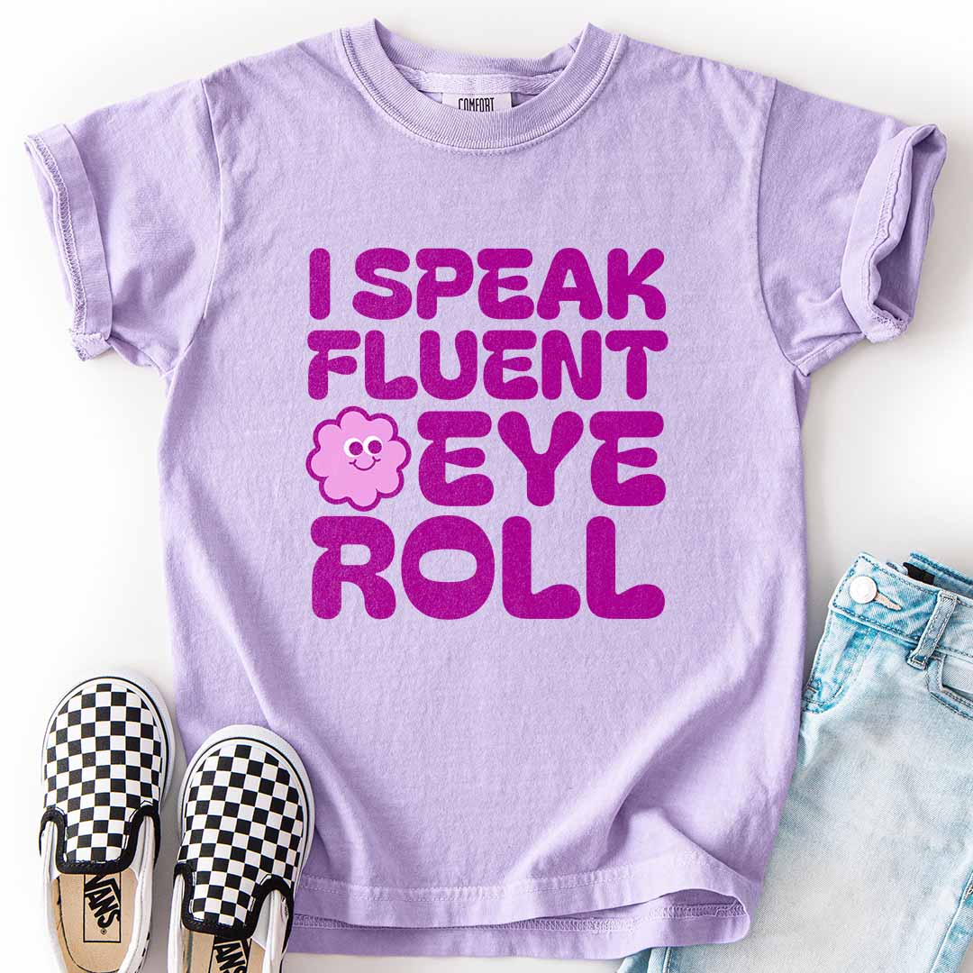 Fluent Eye Roll Youth Tee for Kids with Attitude