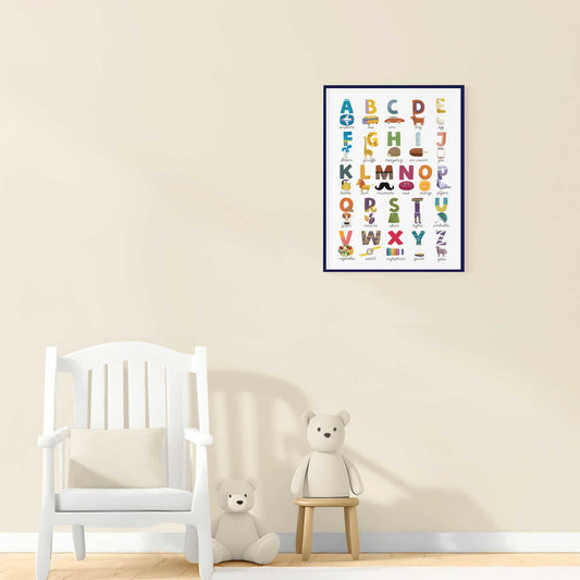 Retro ABC Wonders Poster, Alphabet Wall Art for Babies and Toddlers (without Frame)