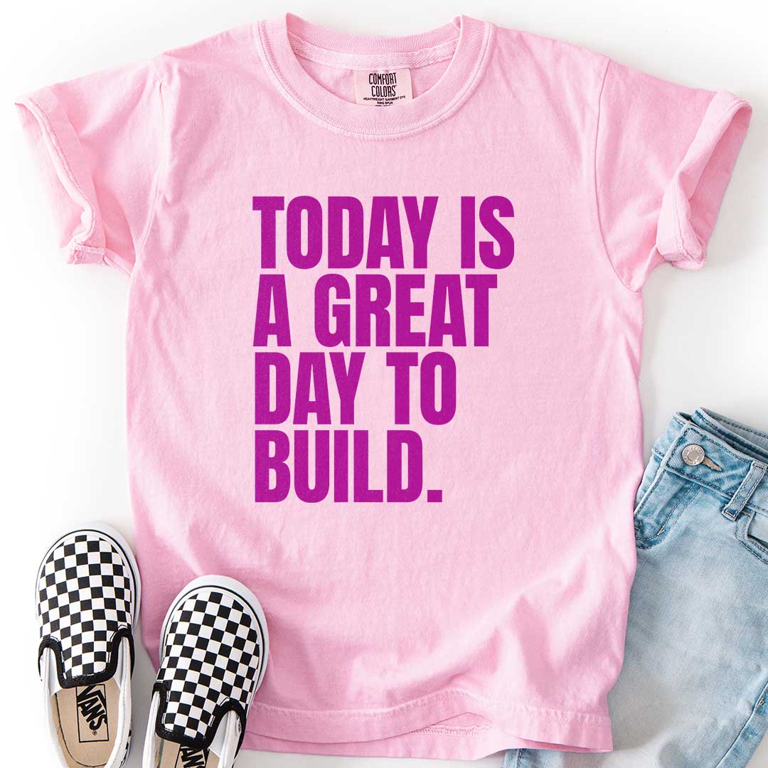 A Great Day to Build Youth Motivational Tee for Young Builders