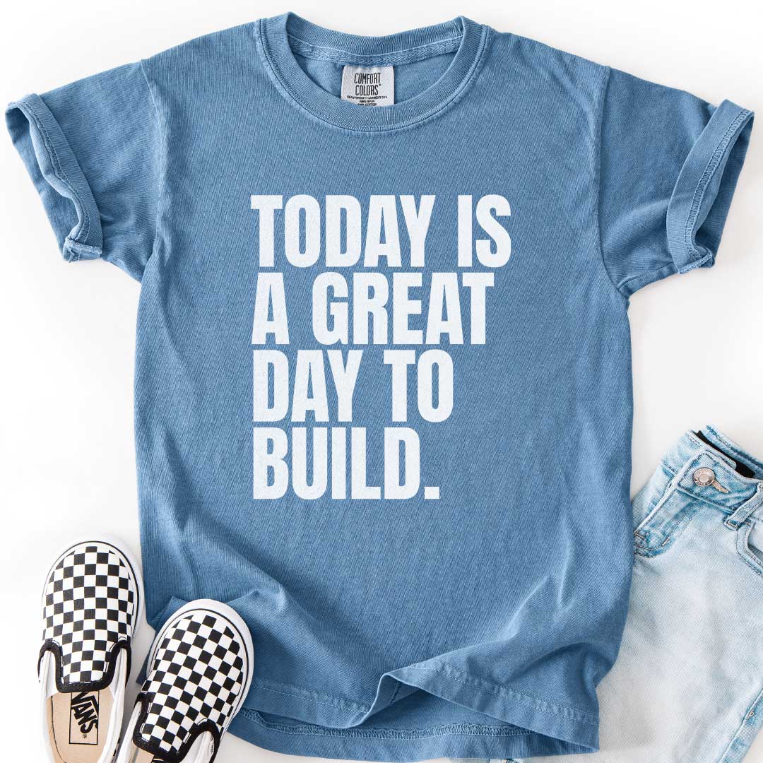 A Great Day to Build Youth Motivational Tee for Young Builders