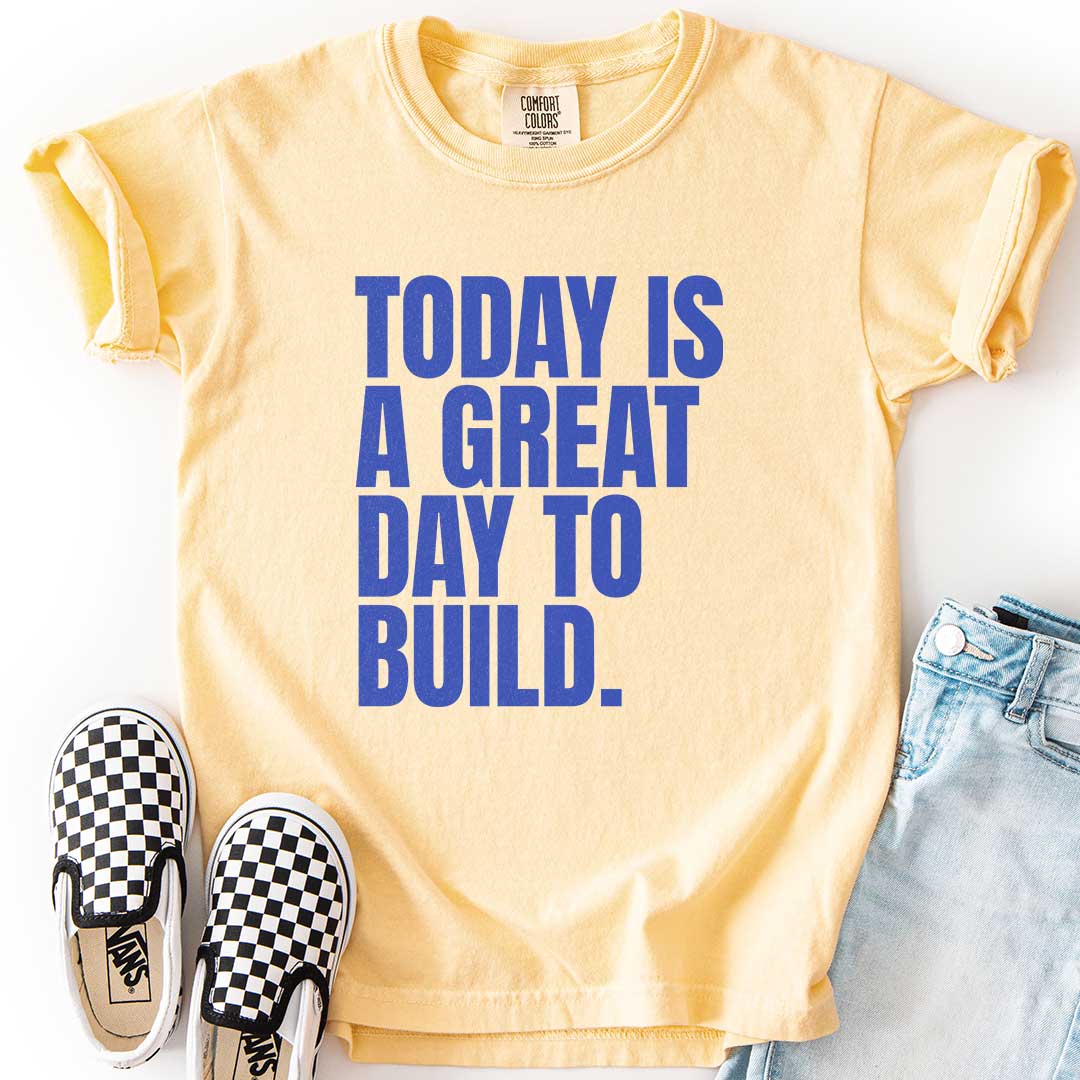 A Great Day to Build Youth Motivational Tee for Young Builders