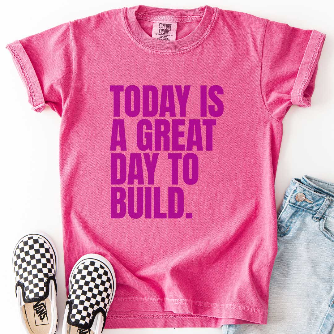 A Great Day to Build Youth Motivational Tee for Young Builders