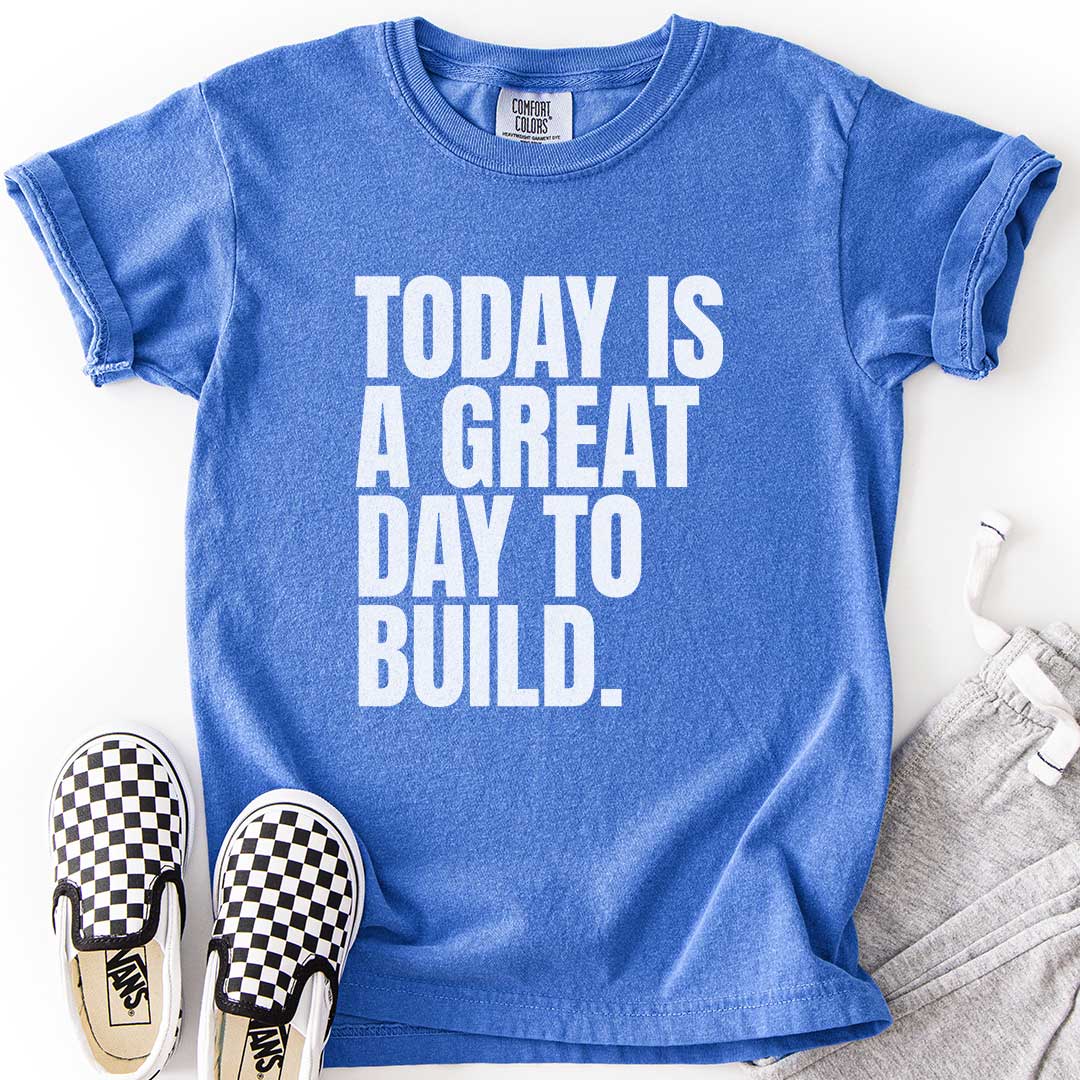 A Great Day to Build Youth Motivational Tee for Young Builders