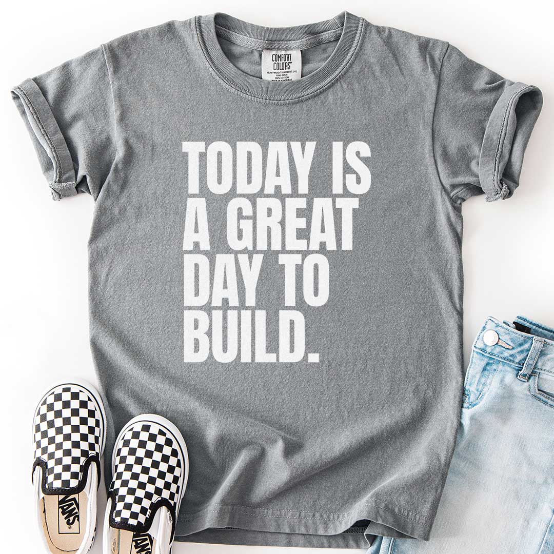A Great Day to Build Youth Motivational Tee for Young Builders