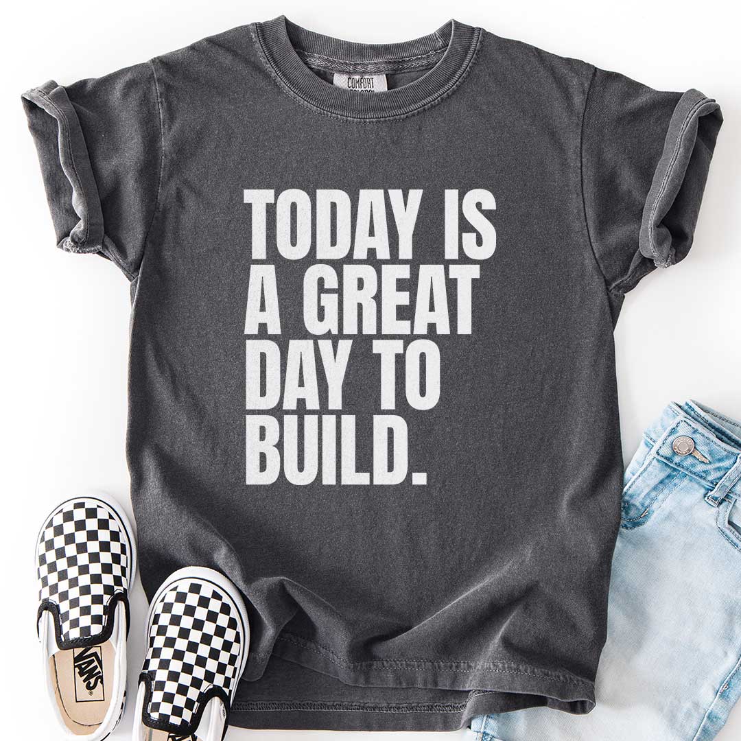 A Great Day to Build Youth Motivational Tee for Young Builders