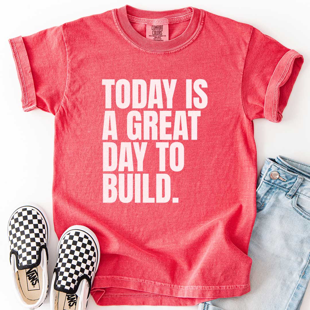 A Great Day to Build Youth Motivational Tee for Young Builders