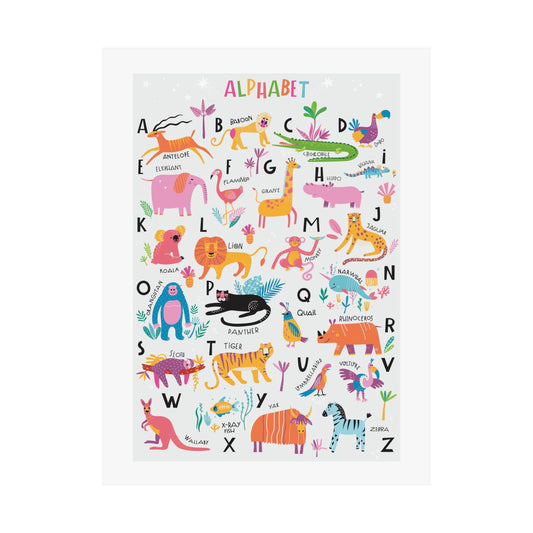 Animal Alphabet Nursery Decor Poster for Girl's Room (Without Frame)