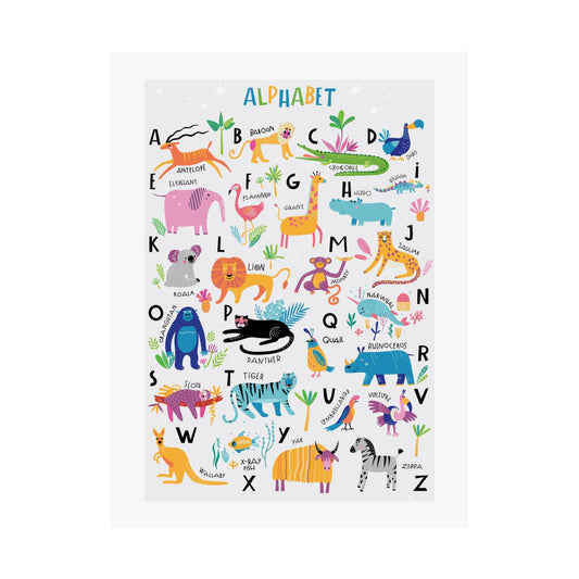 Animal Alphabet Nursery Decor Poster for Boy's Room (Without Frame)