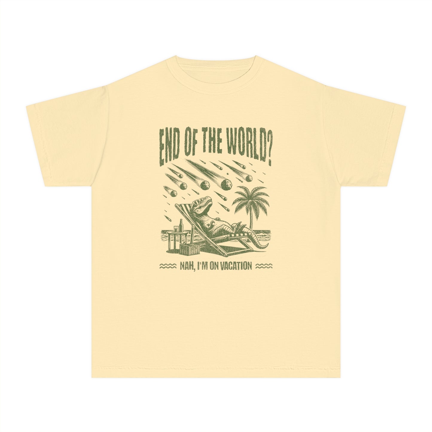 End of the World? Nah, I'm on Vacation - Chillin' Dinosaur Youth T-Shirt