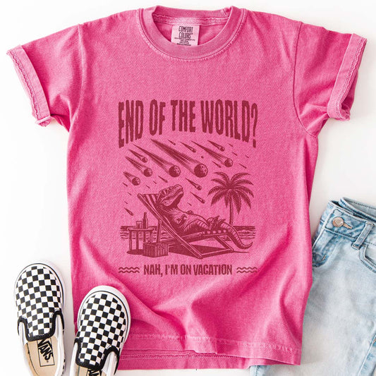 End of the World? Nah, I'm on Vacation - Chillin' Dinosaur Youth T-Shirt