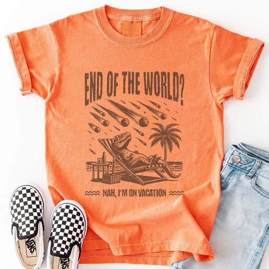 End of the World? Nah, I'm on Vacation - Chillin' Dinosaur Youth T-Shirt