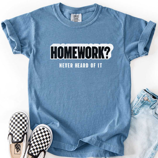 Homework? Never Heard of It Youth Tee for Playful Students