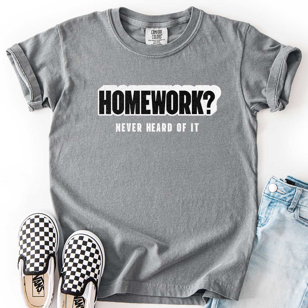 Homework? Never Heard of It Youth Tee for Playful Students