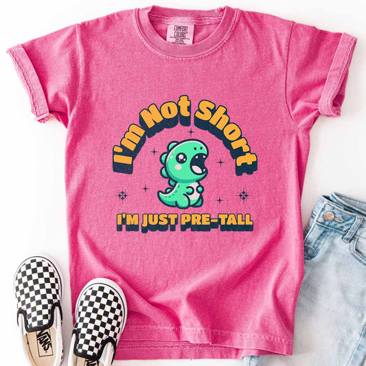 I’m Not Short, I’m Just Pre-Tall Youth Tee with Dinosaur Design