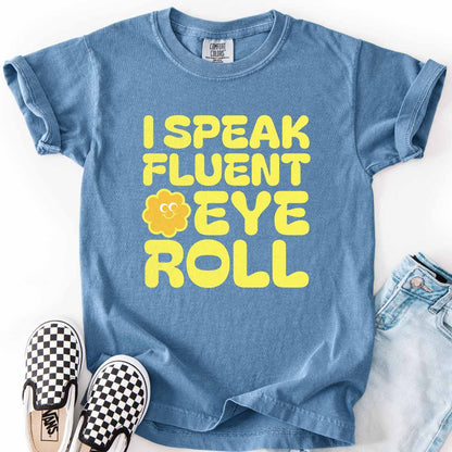 Fluent Eye Roll Youth Tee for Kids with Attitude