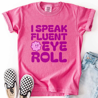 Fluent Eye Roll Youth Tee for Kids with Attitude