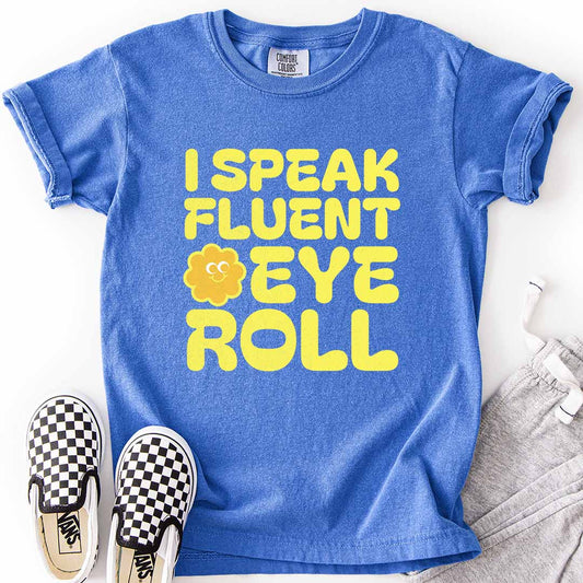 Fluent Eye Roll Youth Tee for Kids with Attitude