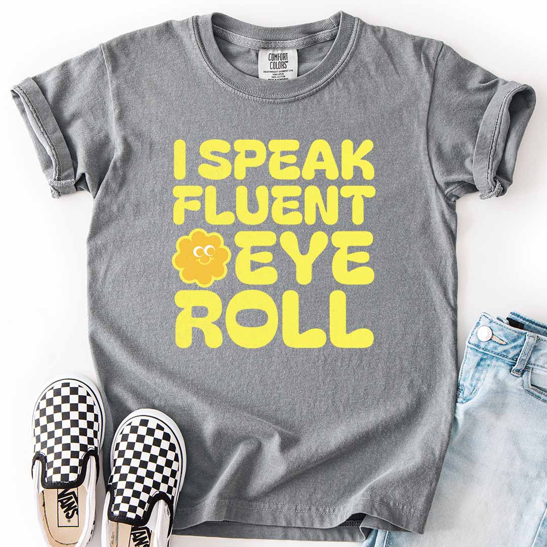 Fluent Eye Roll Youth Tee for Kids with Attitude