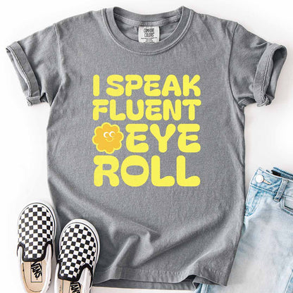 Fluent Eye Roll Youth Tee for Kids with Attitude