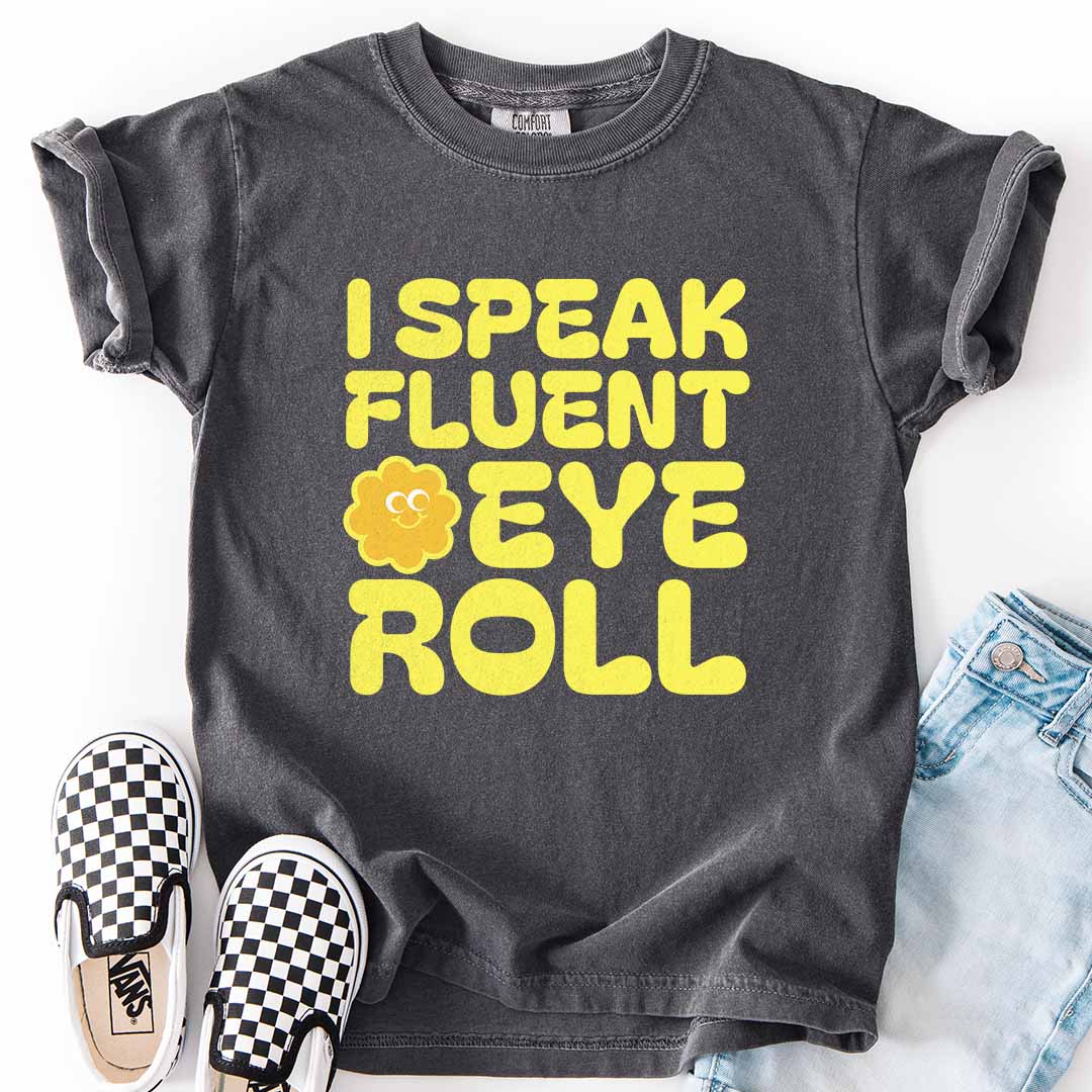 Fluent Eye Roll Youth Tee for Kids with Attitude