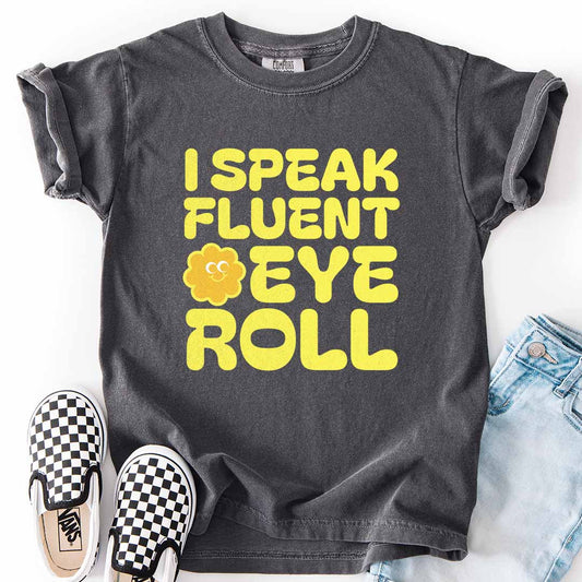 Fluent Eye Roll Youth Tee for Kids with Attitude