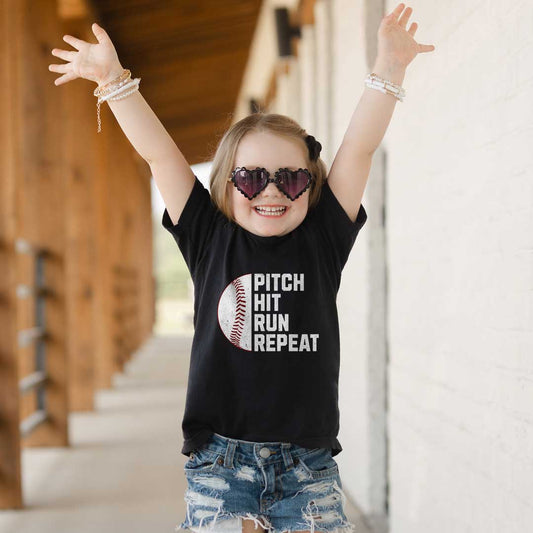 Pitch Hit Run Repeat - Perfect Young Baseball Player's T-Shirts