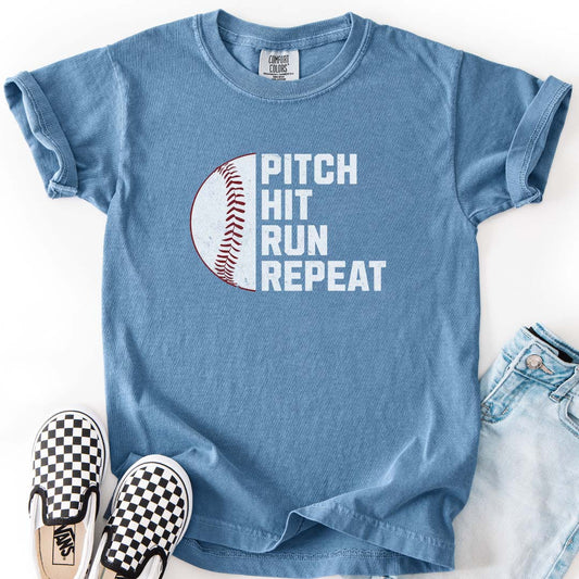 Pitch Hit Run Repeat - Perfect Young Baseball Player's T-Shirts