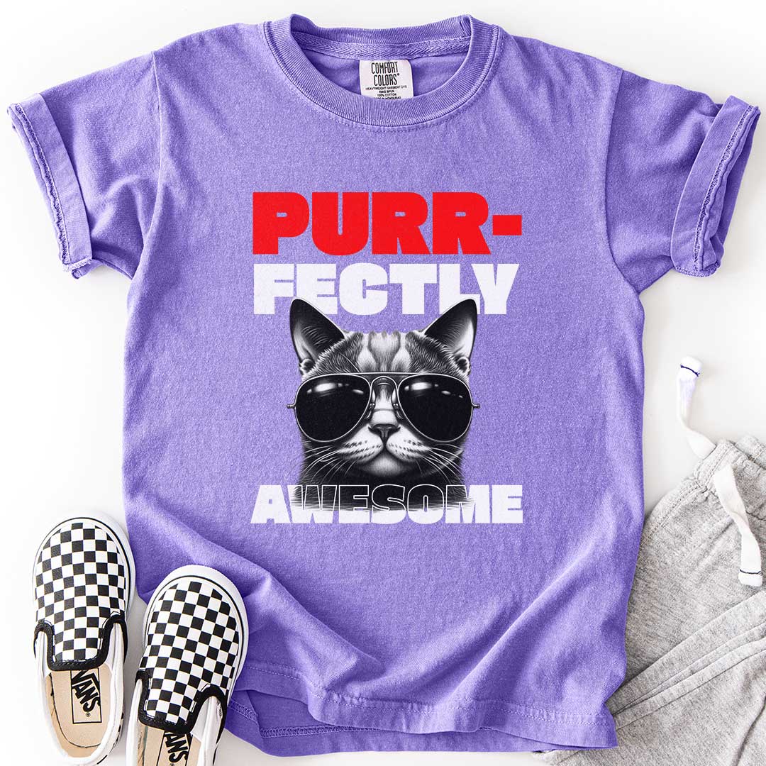 Purrfectly Awesome Youth Tee for Cat Lovers