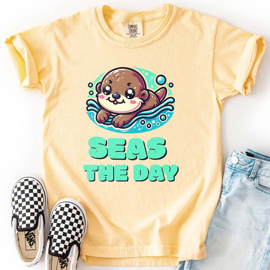Seas the Day – Playful Sea Otter Youth T-Shirt