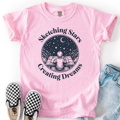 Sketching Stars, Creating Dreams – Imaginative Night Sky Youth T-Shirt