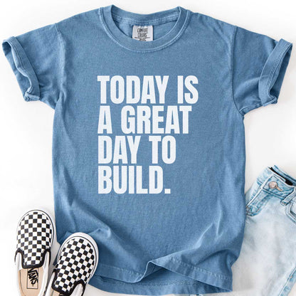 A Great Day to Build Youth Motivational Tee for Young Builders